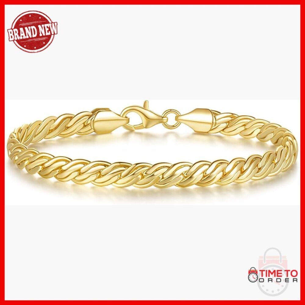 14K Gold Double Braid Chain Bracelet Lobster Clasp 7.5 Inches Unisex